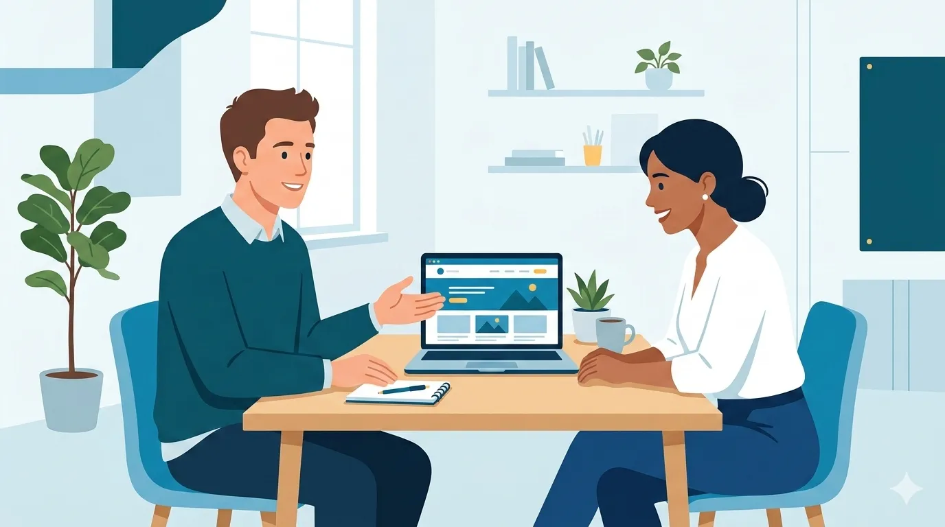 Échange entre Mick, fondateur de Sudimédia, et un client lors d'une présentation web sur mesure